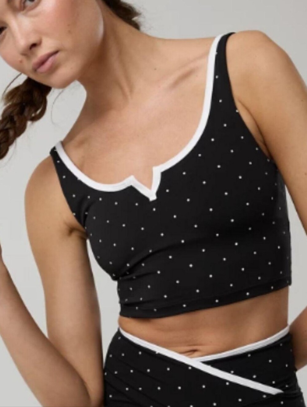 OFFLINE By Aerie Real Me Tipped Low Key Longline Polka Dot Sports Bra